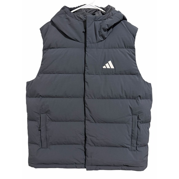 adidas Other - Adidas Black Helionic CLIMAWARM Hooded Down Vest Warm Winter Puffer Mens Size XL